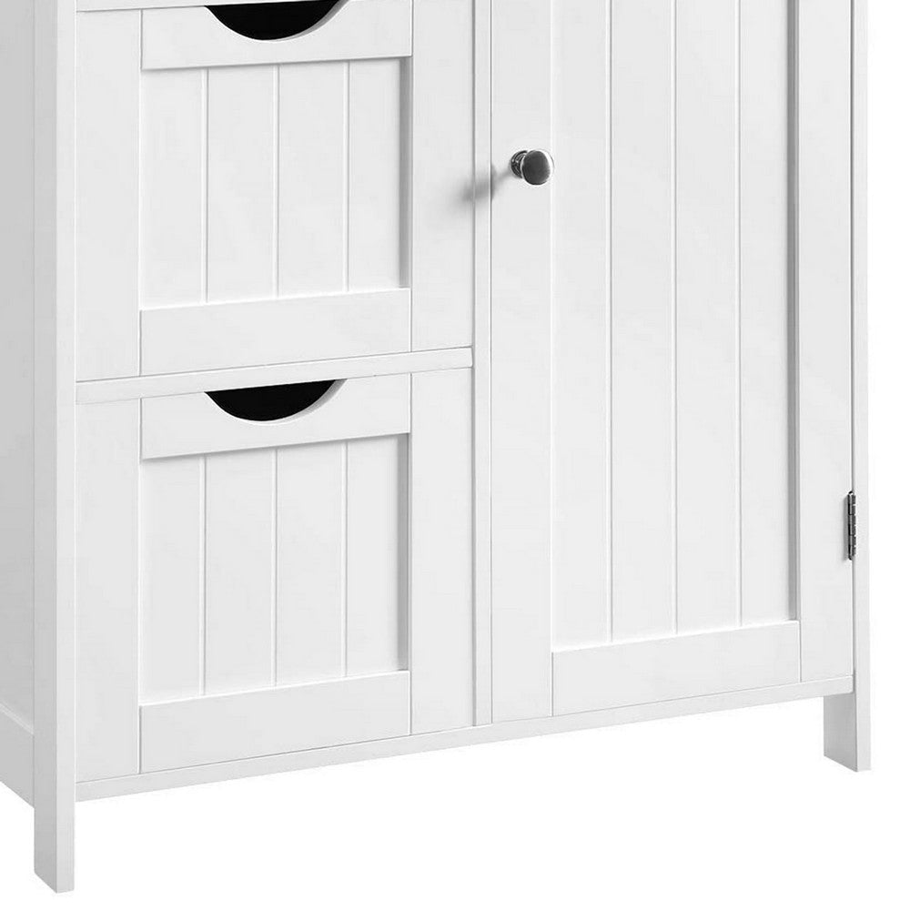 Deavan 32 Inch Wood Multipurpose Storage Cabinet 3 Drawers 1 Door White BM277128