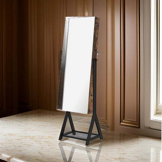 Max Jewelry Cabinet | 60" | Floor Mirror | Mesh Shelf | Rustic Brown
