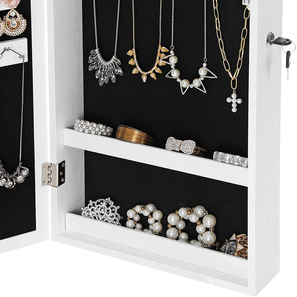 26 Inch Wall Mountable Jewelry Cabinet, Mirror Panel, White By Casagear Home