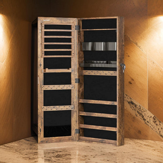 Max Jewelry Armoire | 42" | Wall Mount | Mirrored Panel | Rustic Brown