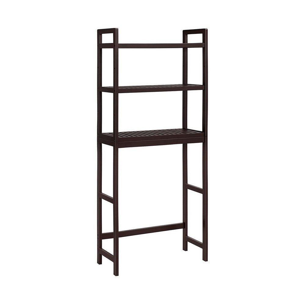 Glenn 64 Inch 3 Tier Bathroom Organizer Bamboo Adjustable Shelves Brown By Casagear Home BM277148