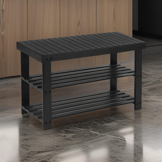 Roy Shoe Bench | 28" | 2 Tier Rack | Bamboo Frame | Black
