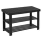 Roy 28 Inch Shoe Bench, 2 Tier Storage Rack, Bamboo Frame, Black By Casagear Home