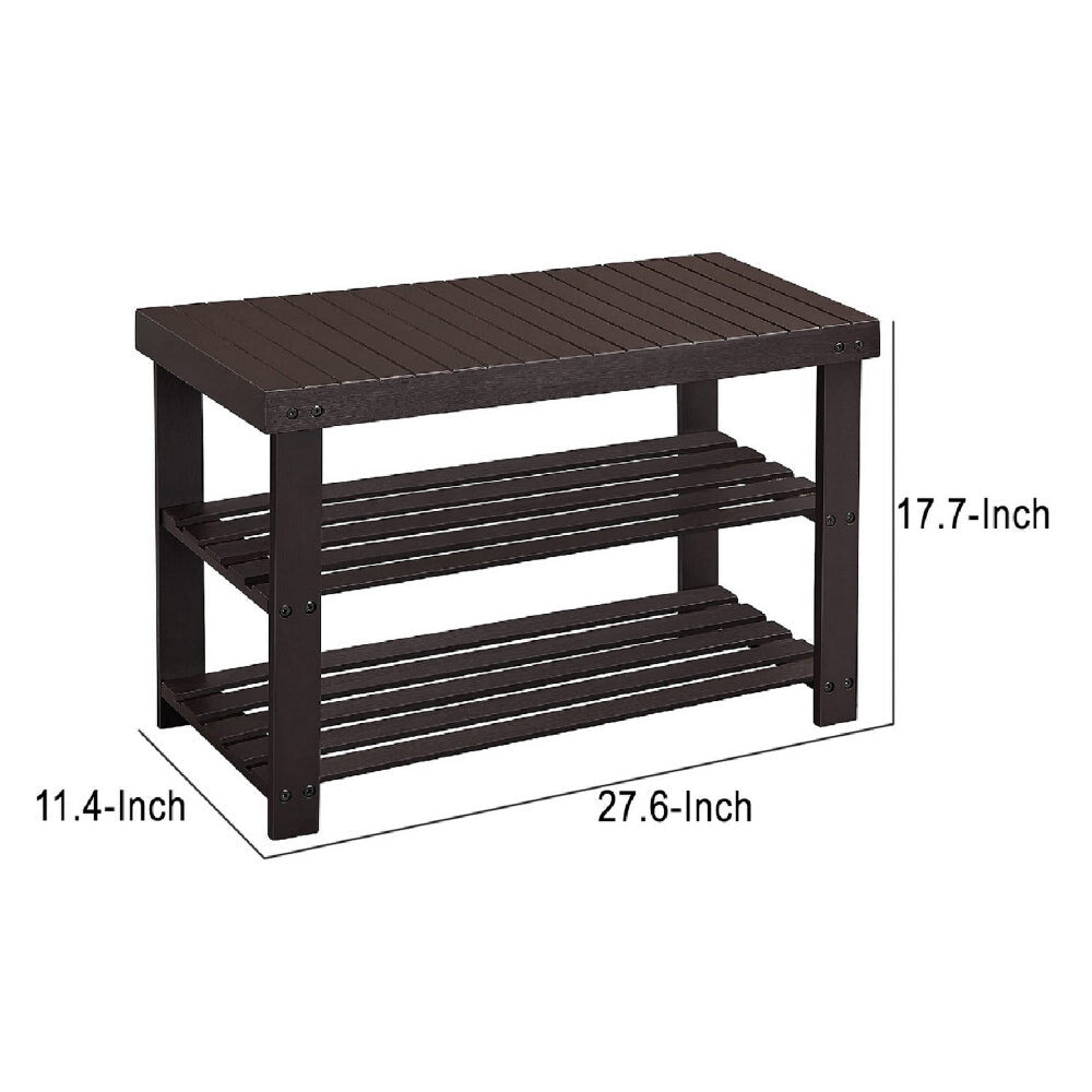 Roy 28 Inch Shoe Bench 2 Tier Storage Rack Bamboo Frame Espresso Brown By Casagear Home BM277150