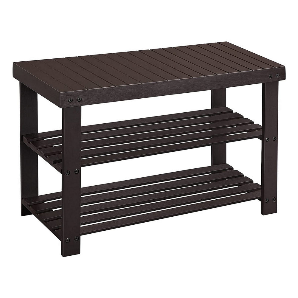 Roy Shoe Bench | 28" | 2 Tier Rack | Bamboo Frame | Espresso
