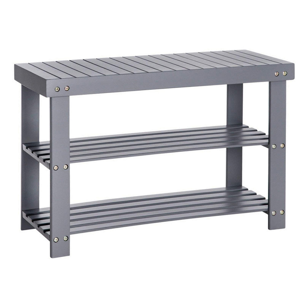Roy Shoe Bench | 28" | 2 Tier Rack | Bamboo Frame | Gray