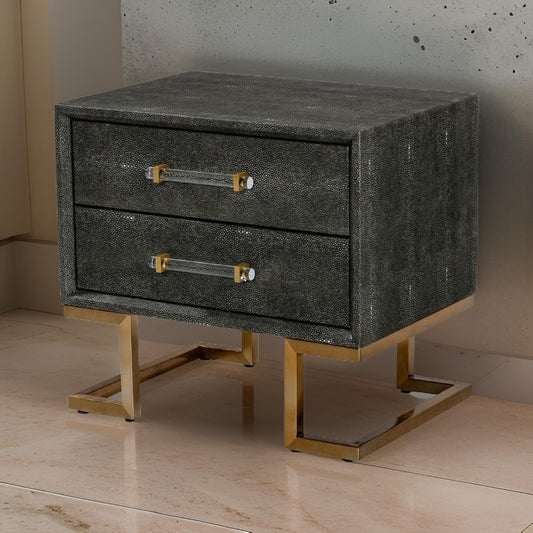 Cid Jon Nightstand | 24" | 2 Drawers | Faux Leather | Gray