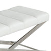 Cid 47 Inch Vegan Faux Leather Bench with Steel Legs, White, Silver By Casagear Home