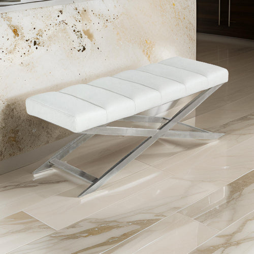 Cid Bench | 47" | Vegan Leather | Steel Legs | White, Silver