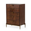 Cid 45 Inch Modern Tall Tuscany Dresser Chest, 5 Drawers, Brass, Brown By Casagear Home