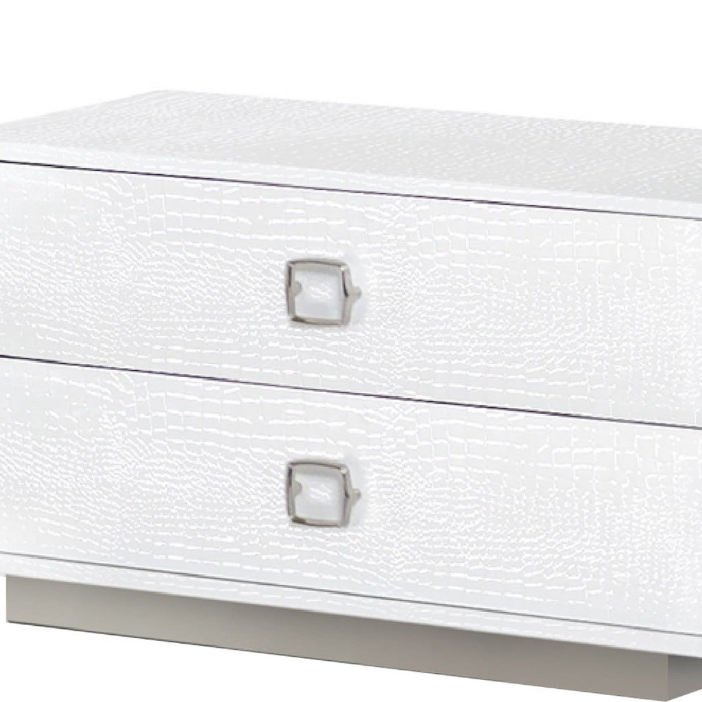 Hart 32 Inch Modern Nightstand 2 Drawers Textured Lacquer Finish White By Casagear Home BM277355