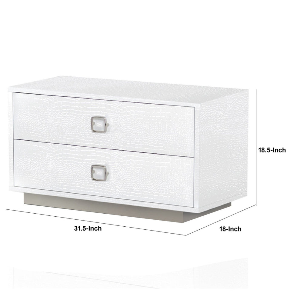 Hart 32 Inch Modern Nightstand 2 Drawers Textured Lacquer Finish White By Casagear Home BM277355