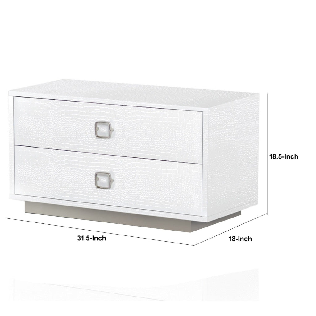 Hart 32 Inch Modern Nightstand 2 Drawers Textured Lacquer Finish White By Casagear Home BM277355