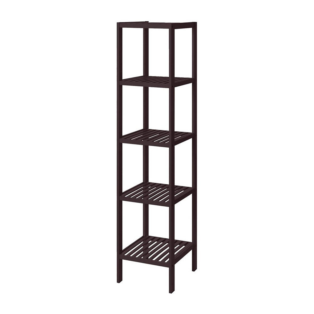 57 Inch Multifunctional Storage Rack Shelves 5 Tier Bamboo Dark Brown By Casagear Home BM277378