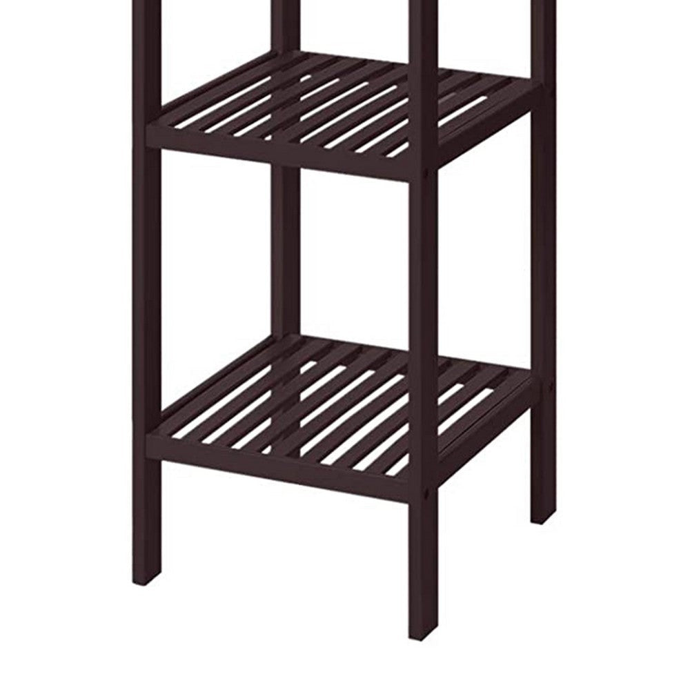 57 Inch Multifunctional Storage Rack Shelves 5 Tier Bamboo Dark Brown By Casagear Home BM277378