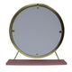 Rose Round Vanity Mirror with Stool Faux Fur Seat Brass. Pink