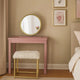 Rose Round Vanity Mirror with Stool, Faux Fur Seat, Brass. Pink