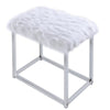 Rose Round Vanity Mirror with Stool Faux Fur Seat Gray White