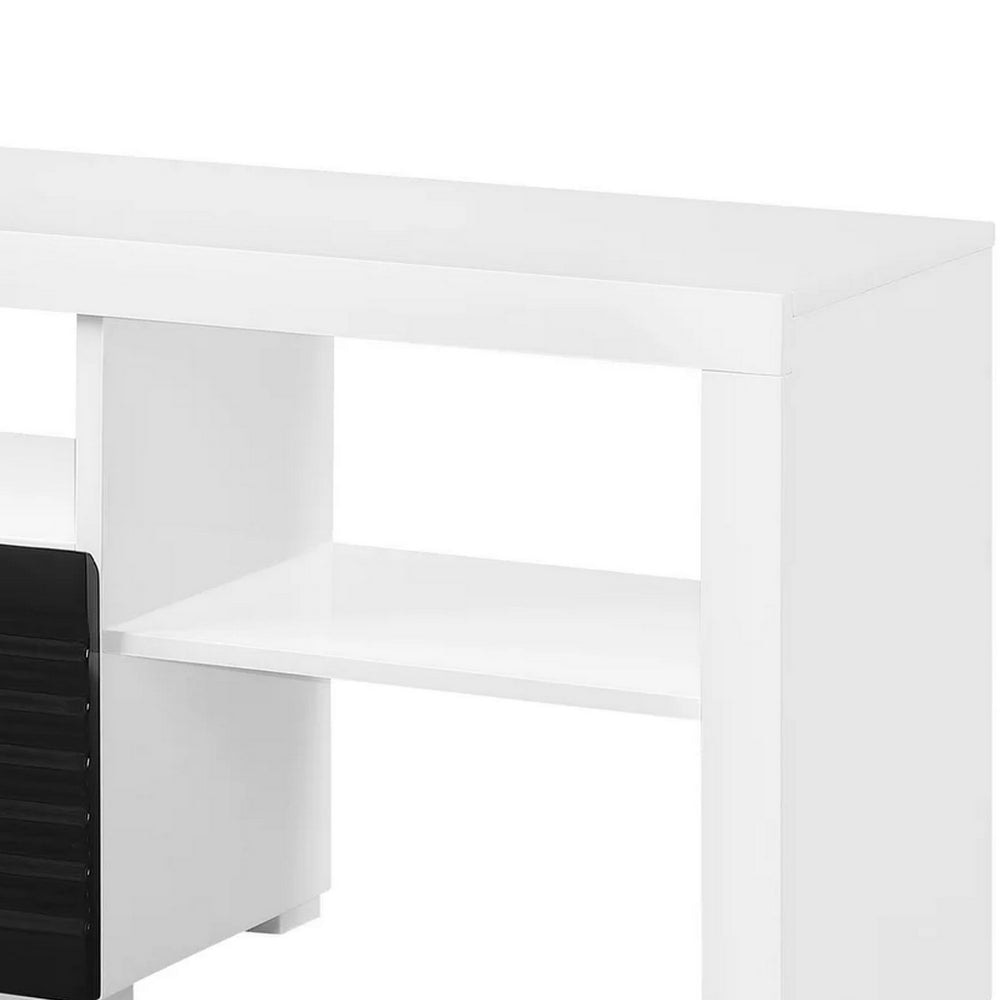 Ida 75 Inch TV Entertainment Center Console 2 Drawers High Gloss White BM279004