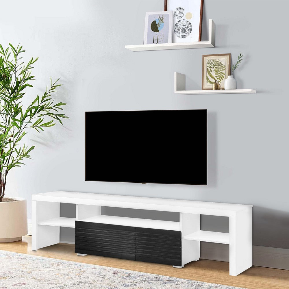 Ida 75 Inch TV Entertainment Center Console, 2 Drawers, High Gloss White