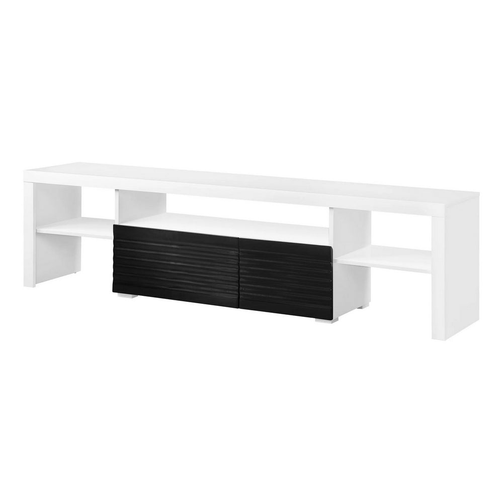 Ida 75 Inch TV Entertainment Center Console, 2 Drawers, High Gloss White