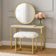 Rose Round Vanity Mirror with Stool, Faux Fur Seat, Brass, White