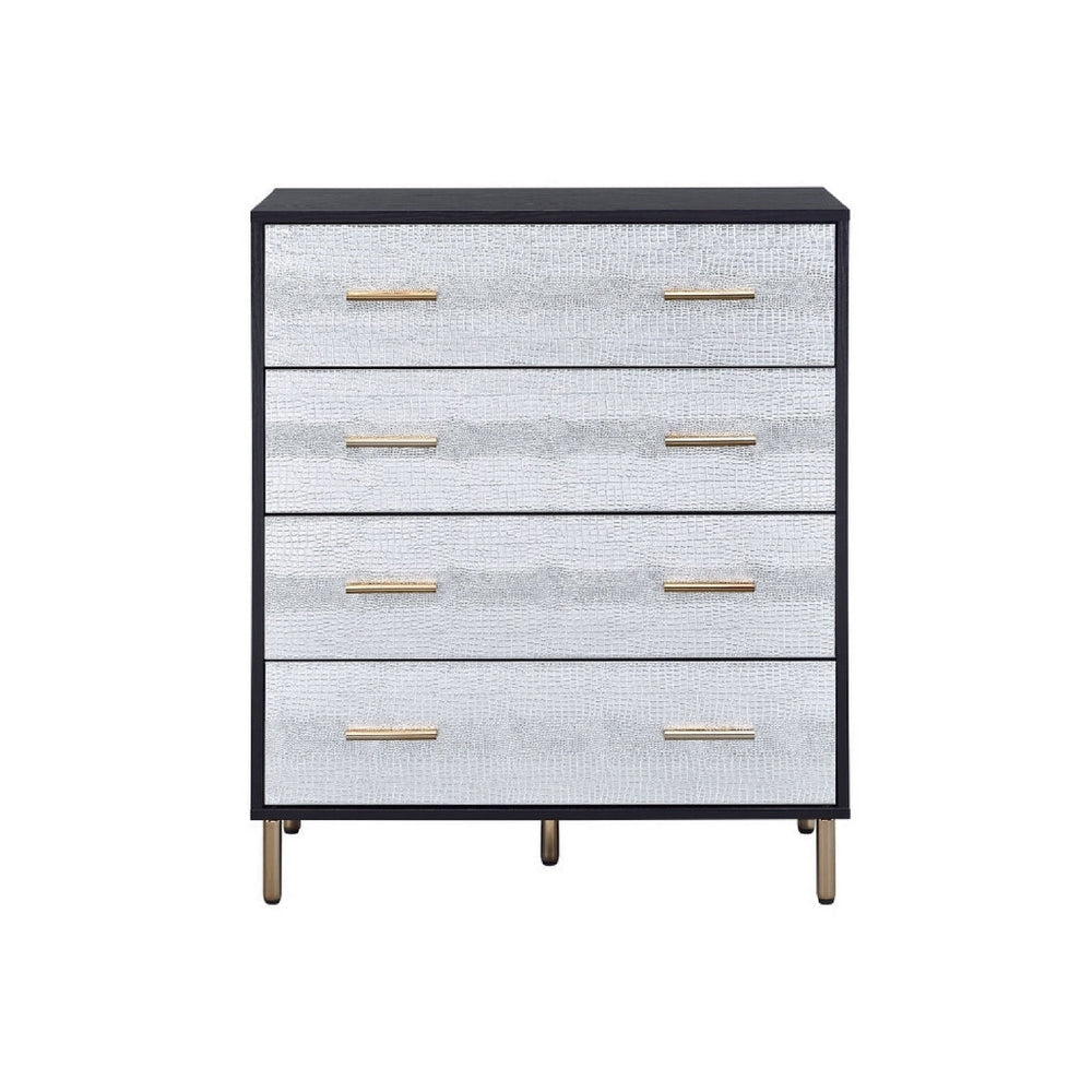 Emily 37 Inch Wood Tall Dresser Chest 4 Drawers Gold Handles Black BM279009