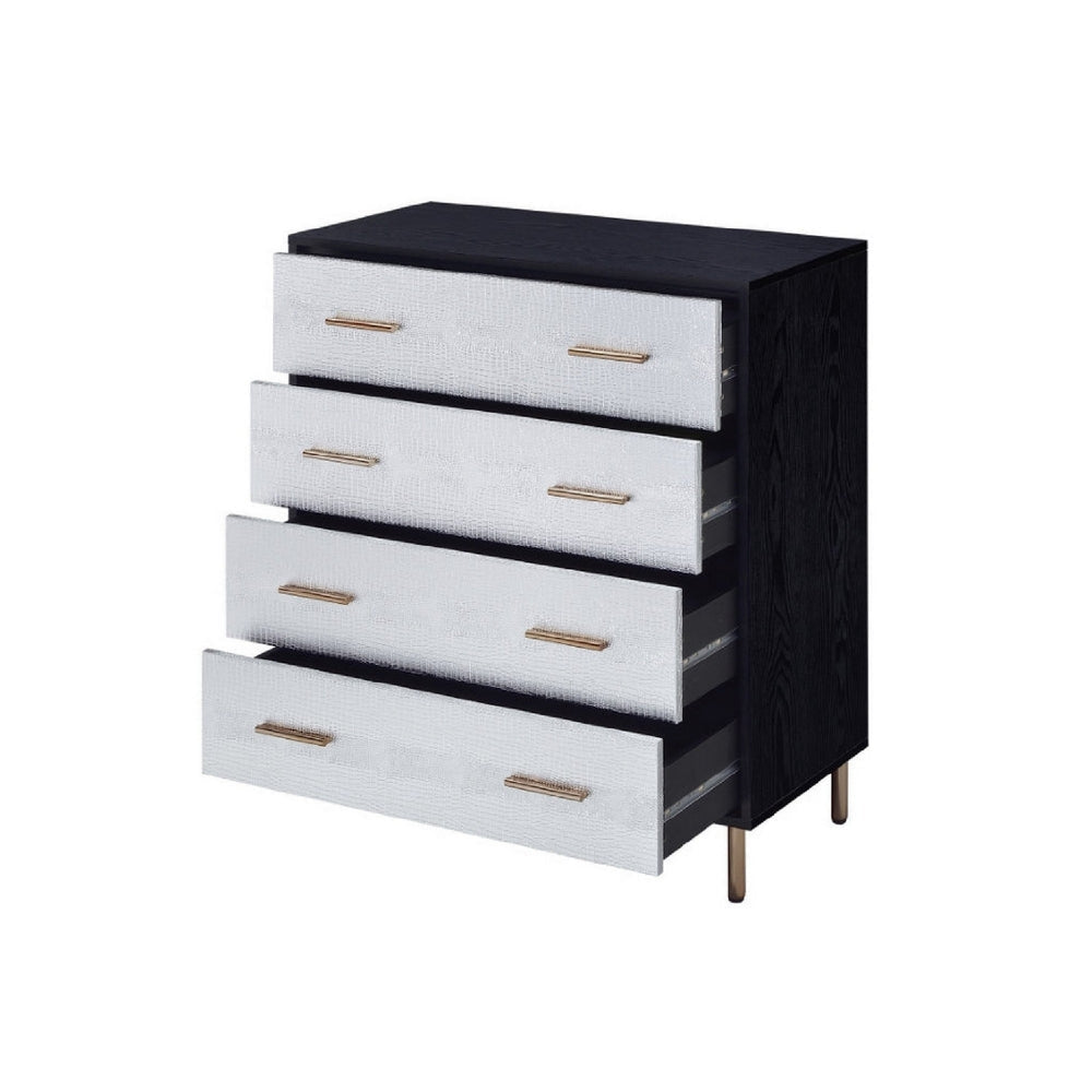 Emily 37 Inch Wood Tall Dresser Chest 4 Drawers Gold Handles Black BM279009