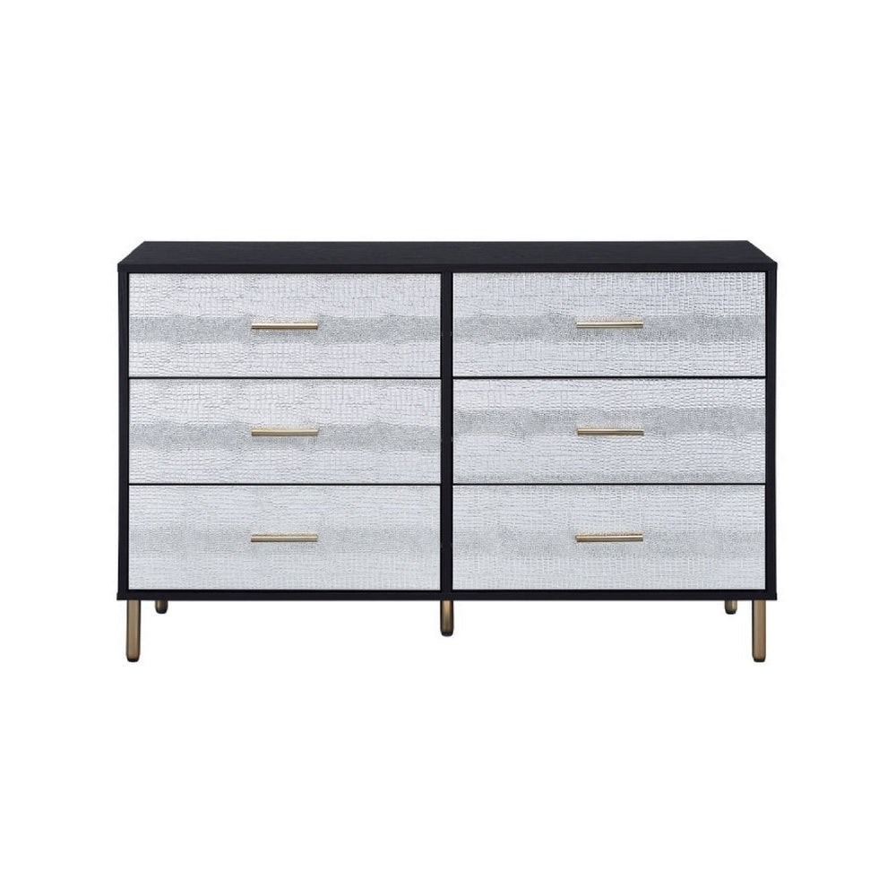 Emily 47 Inch Wood Side Dresser with 6 Drawers Metal Bar Handles Black BM279011