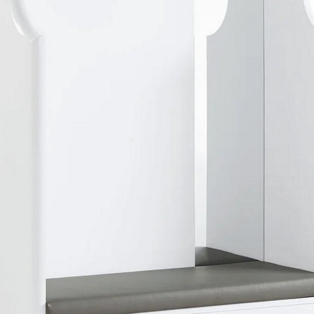 76 Inch Coat Hanger Shoe Storage With Bench Cabinet Mirror White BM279012