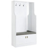 76 Inch Coat Hanger, Shoe Storage With Bench, Cabinet, Mirror, White