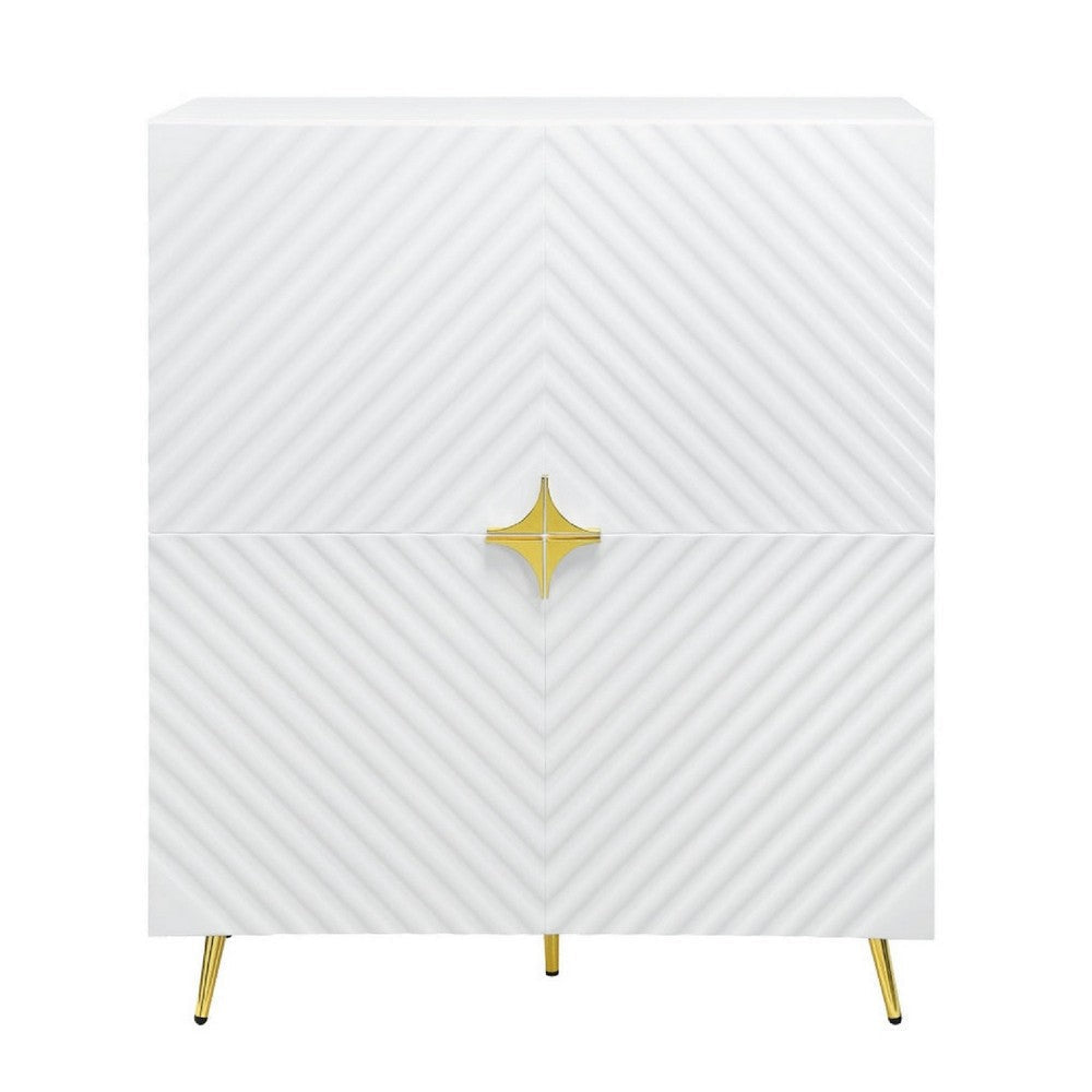 Bet 46 Inch Wood Console Cabinet Adjustable Shelf Wave Pattern White
