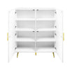 Bet 46 Inch Wood Console Cabinet Adjustable Shelf Wave Pattern White