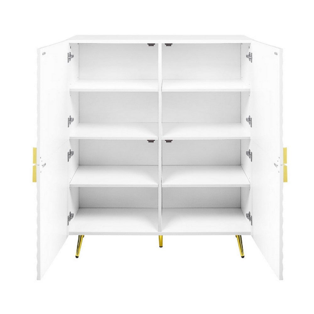 Bet 46 Inch Wood Console Cabinet Adjustable Shelf Wave Pattern White