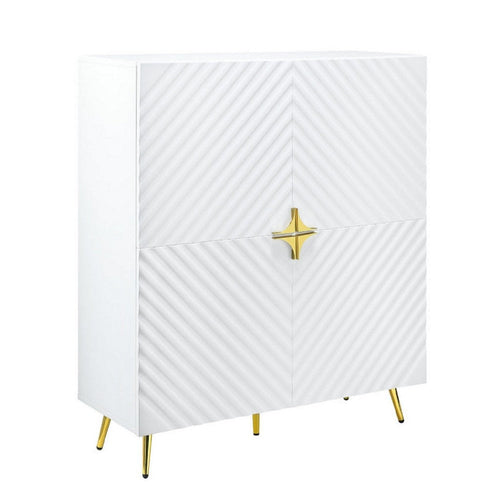 Bet 46 Inch Wood Console Cabinet, Adjustable Shelf, Wave Pattern, White