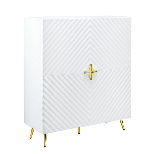 Bet 46 Inch Wood Console Cabinet, Adjustable Shelf, Wave Pattern, White