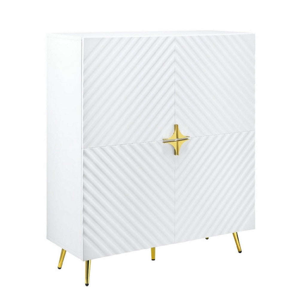 Bet 46 Inch Wood Console Cabinet, Adjustable Shelf, Wave Pattern, White