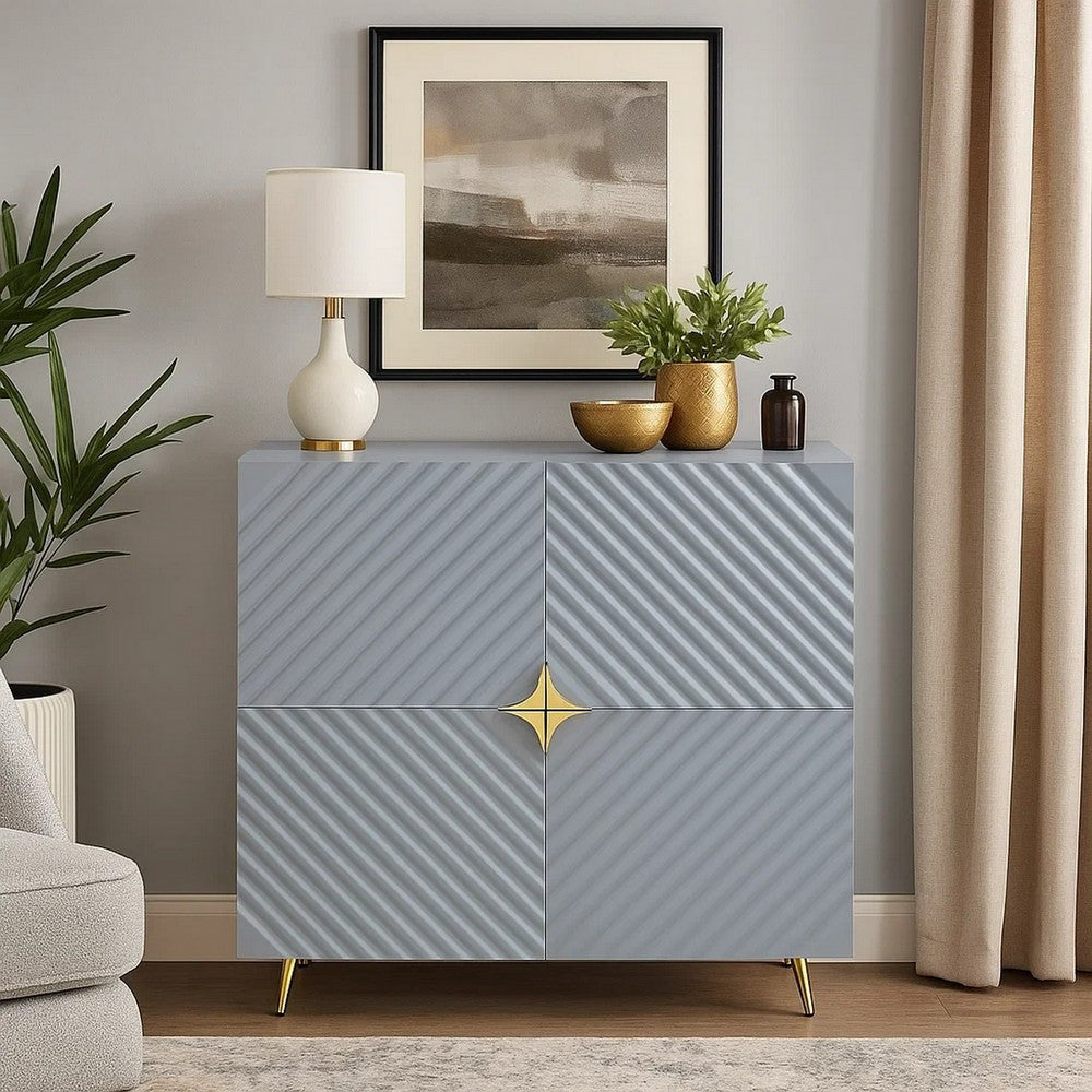 Bet 46 Inch Wood Console Cabinet, Adjustable Shelf, Wave Pattern, Gray