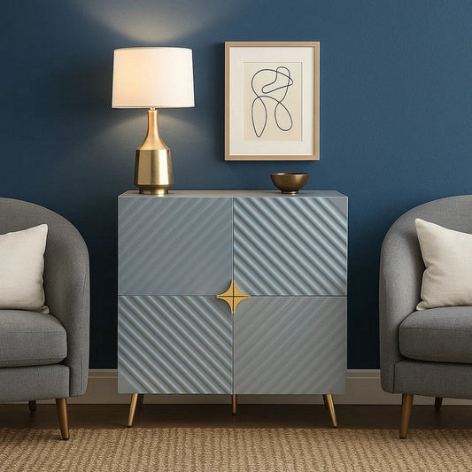 Bet 46 Inch Wood Console Cabinet, Adjustable Shelf, Wave Pattern, Gray