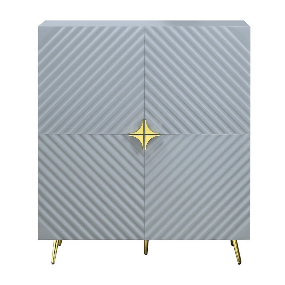 Bet 46 Inch Wood Console Cabinet, Adjustable Shelf, Wave Pattern, Gray