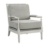 San 39 Inch Fabric Accent Chair, Armrests, Nailhead Trim, Gray, Light Oak