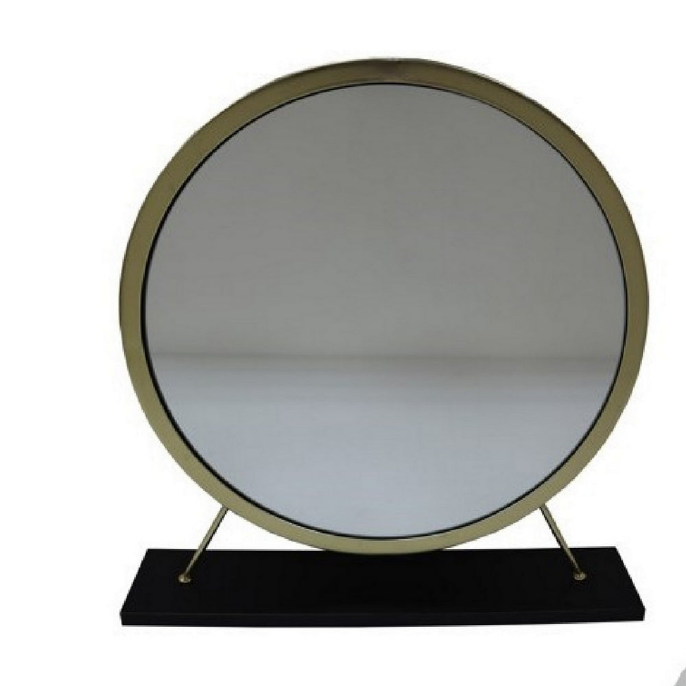 Rose Round Vanity Mirror with Stool Faux Fur Seat Brass Black