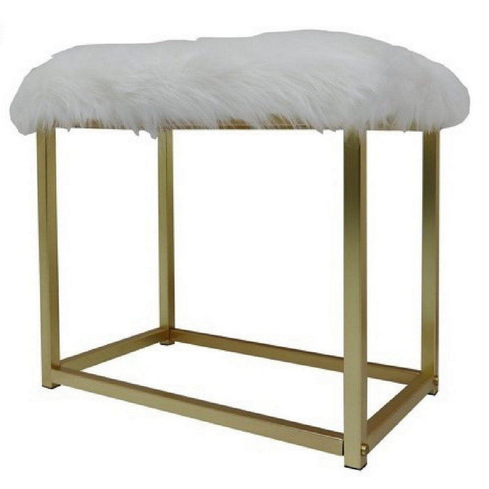 Rose Round Vanity Mirror with Stool Faux Fur Seat Brass Black