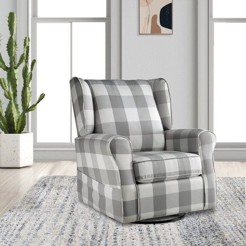 Accent Swivel Chair | Glider | Checkered Fabric | Light Gray