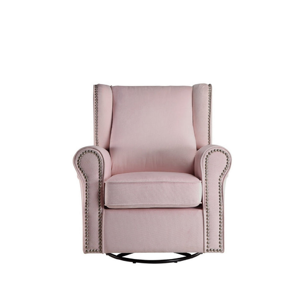 35 Inch Accent Swivel Chair Glider Nailhead Trim Light Pink BM279087