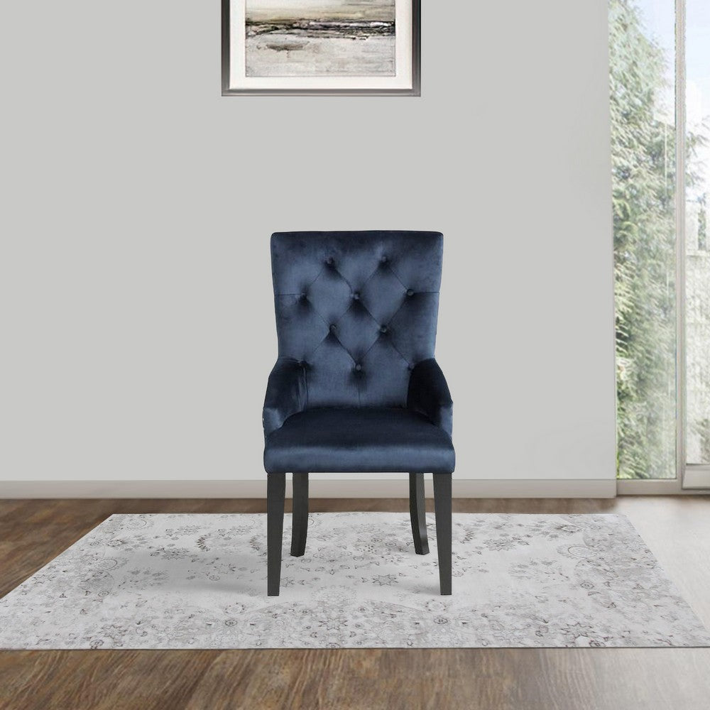Luna 41 Inch Modern Accent Chair, Tight Back, Button Tufted, Velvet, Blue