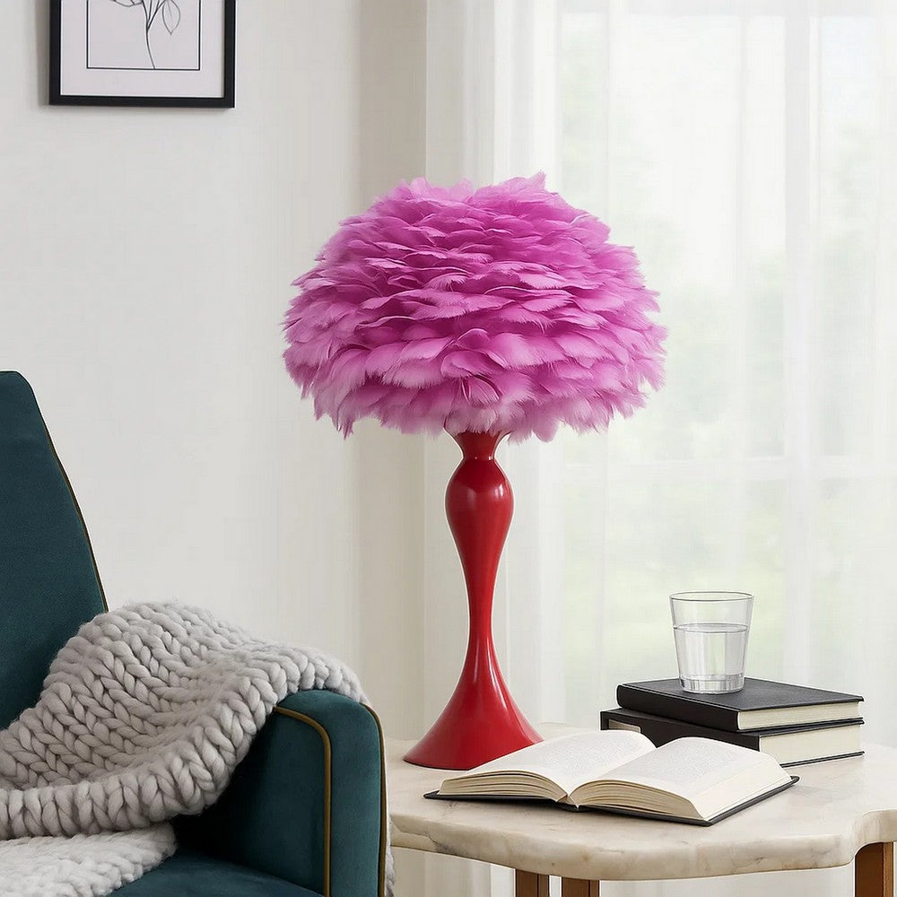 Lily Table Lamp | 24" | Feather Shade | Candlestick | Pink, Red