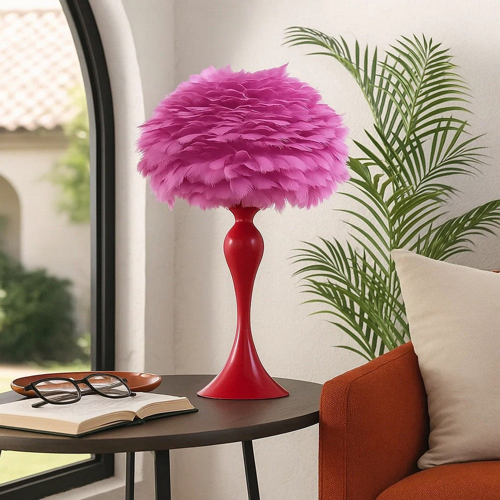 Lily Table Lamp | 24" | Feather Shade | Candlestick | Pink, Red