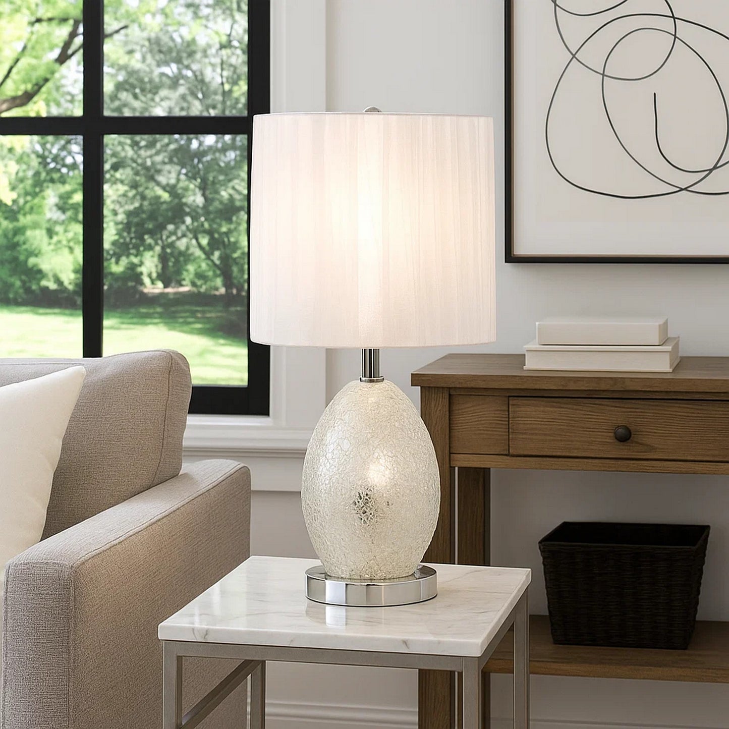 Glass Table Lamp | 20" | Egg Shape | LED | Silver
