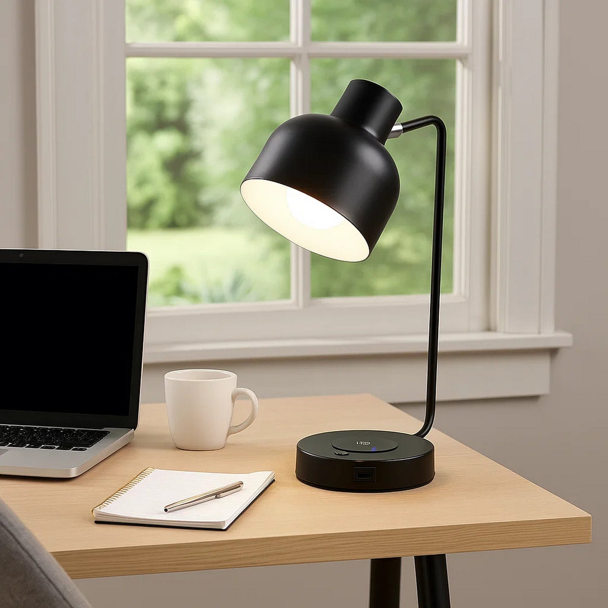 Metal Table Lamp | 15" | Adjustable | Wireless Charging | Black
